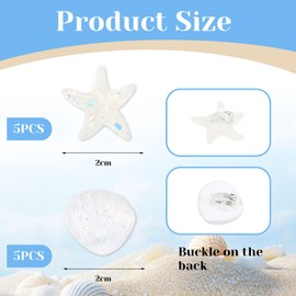 Mezrkuwr 10 Stück Mini-Haarspangen mit Seesternen und Muscheln, Böhmische Haarspange, Dekorative Haarspangen, Seestern-Haar-Accessoires, Kleine Haarnadel geeignet für Strandfotos