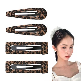 Brown French Leopard Hair Clips for Hair Vintage Snap Hair Clips Barrettes for Women Animal Leopard Print Hair Barrettes Accessories Square Side Hair Clips Hairpin for Thin Long Hair 4PCS