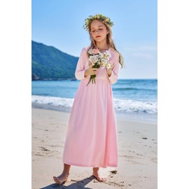 Arshiner Girls Long Dress, Long Sleeves with Pockets, A-line Swing Party Maxi Dress (12-13 Years/Pink)