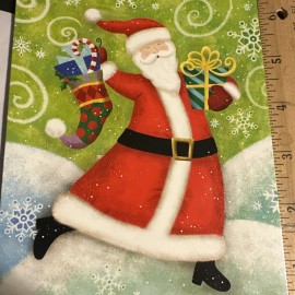 Vtg Christmas Card UNUSED Santa Claus Sharla Fults 5x7 Green Red Snowing