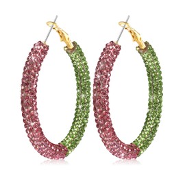 NLCAC Glitter Witch Hoop Earrings Bohemian Sparkle Resin Rhinestone Wrapped Hoop Dangle Earrings for Women(pink green)