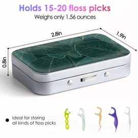 Gerkia Dental Floss Portable Case, Easy to Store Floss Picks of Various Sizes, Portable Dental Floss Dispenser is Perfect for Travelling, Hotels, Dinners, Appointments.Emerald Green Leaf