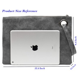 Amaze Womens Oversized Clutch Bag Large PU Leather Pouch Evening Handbags Envelope Purse with Wristlet Shoulder Lady (Grey)