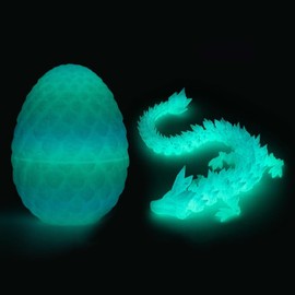 Generic Dragon Egg 3D Printed Dragon Fidget Toys for Adults,Posable Flexible Crystal Dinosaur 3D Printed Articulated Dragon Christmas Toys Gifts for Autism/AD (Luminous)