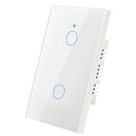 LOCIUN 2 Gang White WiFi Smart Light Switch, Neutral Wire Needed, Tempered Glass Panel, RF433 Remote Control Smart Life/Tuya APP, Touch Switch Work with Alexa & Gooogle Home, US Standard