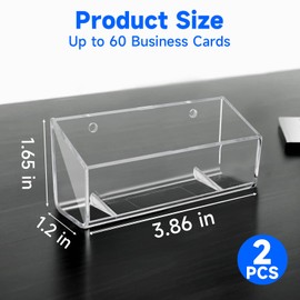 Acrylic Business Card Holder, 2 Pack Wall Mount Name Card Holder, Office Calling Cards Display Holder Stand, Visiting Cards Desktop Organizer for Wall Mount or Place on Desk, Fits 40-60 Business Cards