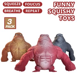Squishy Monkey Stretch Gorilla Toy - 3Pack of Big Sensory Monkey Stretchy Toys，Stress Relief Splat Gorilla Figures for Autism ,Funny Animal Squishy Gorilla Toys Kids and Adults Easter Stuffers