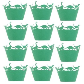 24 Pcs Cupcake Wrappers Dinosaur Laser Cut Cupcake Liners Baking Cup Holder for Wedding Party Birthday Baby Shower Decoration (Green)