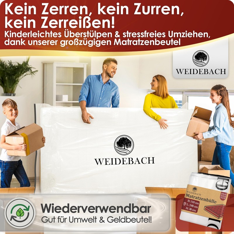 WEIDEBACH® Robust Mattress Cover, 100% Leak-Proof, Mattress Bag with Zip,
