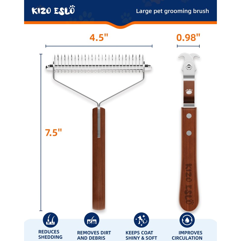 Extra Large 2-Sided Undercoat Rake for Dogs & Cats, Dog