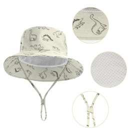 LO SHOKIM Dinosaur Baby Sun Hat Toddler UPF 50+ Summer Sun Protection Beach Hat Baby Boy Wide Brim Bucket Hat Infant Adjustable Cap (Beige, 46-48cm)