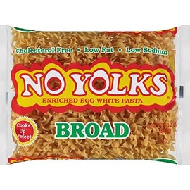 No Yolks Enriched Egg White Pasta Noodles Broad (12oz) Pack of 4 Bags, Cholesterol Free, Low Fat, Low Sodium