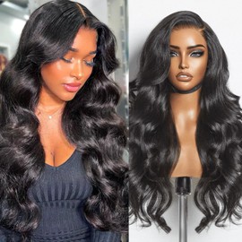 BIMKOS 22Inch 13x6 HD Lace Front Wigs Human Hair 200% Density Body Wave Lace Front Wigs Human Hair Lace Front Wigs for Women Glueless Body Wave Wigs Human Hair Pre Plucked with Baby Hair Natural Black