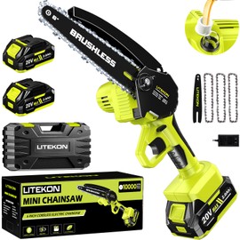 Brushless Mini Chainsaw with 1000W High Power Motor, 36 FT/S 6Inch Cordless Power Chainsaw with Auto-Oil System, 2025 Upgraded 20V Electric Chain Saw with 2x2000mAh Battery & Quick Charger, 3 Chains