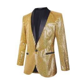 Nawgut Sequin Blazer Sparkle Suit Disco Prom Jacket Party Shiny Tuxedo Banquet Celebration Fashion Sport Coat for Mens Adult-Small Gold