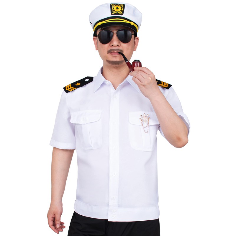 6PCS Men's Yacht Captain Sailor Costume Adult Shirt Hat Accessories