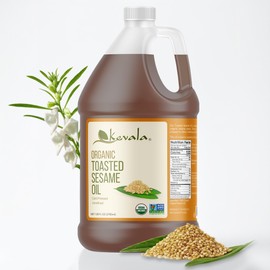 Kevala Organic Toasted Sesame Oil - Oil with Medium Smoke Point Suitable for Light Roasting and Stir-frying, Kitchen Pantry Essential Great for Asian-Style Recipes and Making Sauces, 128 fl oz, 1 gal