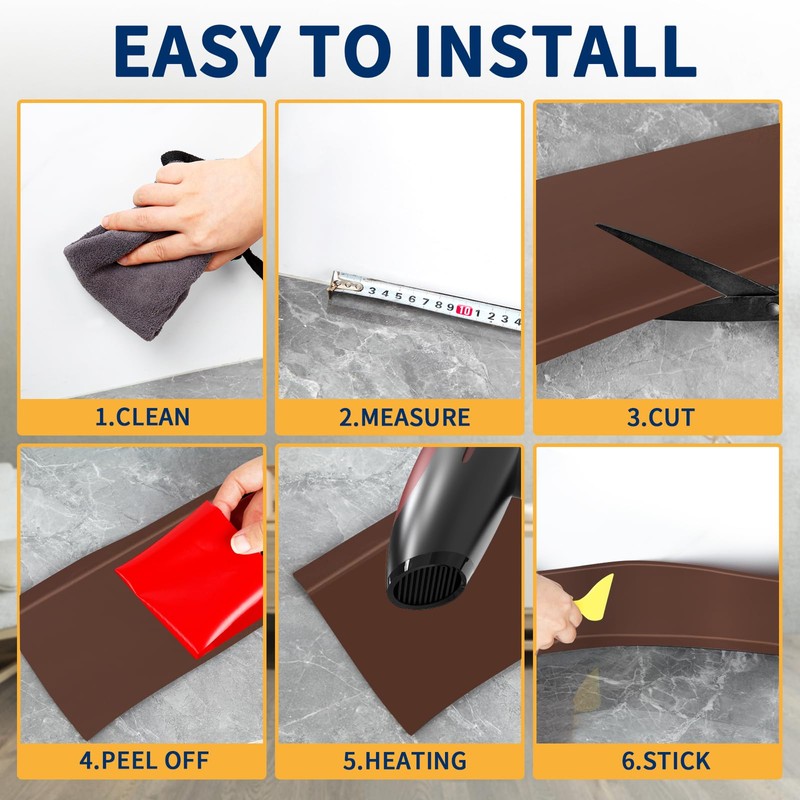 Heonay Flexible Baseboard Molding Trim 6 Inch Self-Adhesive Vinyl Wall