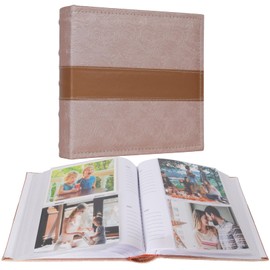 RECUTMS Photo Album 4x6 200 Photos with Writing Space Photo Book,Leather Cover Picture Album with Memo Areas for Wedding Anniversary Family Baby Couple Valentines Graduation Travel (Light Coffee)