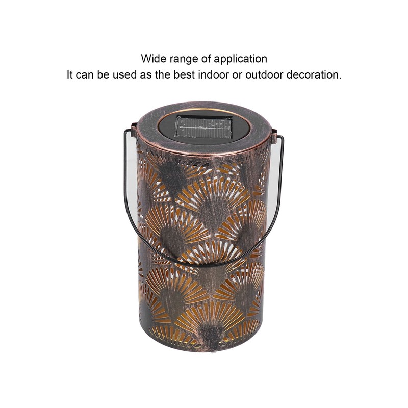 LED Solar Lantern Retro Iron Hollow Portable Warm Light Outdoor