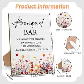 Flower Bouquet Bar Sign, Bridal Shower Sign 8 x 11 Inch, Flower Bar Wooden Sign with Stand, Wedding Welcome Sign, Wedding Decor Table Top Decor for Wedding Reception Bridal Shower -02