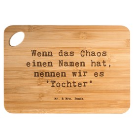 Mr. & Mrs. Panda Bambus - Schneidebrett Spruch Chaos Tochter - Geschenk, Humor, Einfallsreichtum, Holzbrettchen, Freude, Holzbrett mit Gravur,