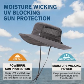 TOP-EX XXL Sun Hat for Men Big Head, Breathable Wide Brim Floppy Foldable Hat, UPF 50 Adjustable Fit, Outdoor Fishing Large Head Cap, Dark Grey (XL/XXL 25.2"-26.0")