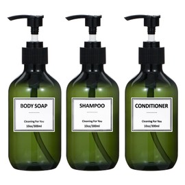 Yeeco Clear Dark Green Pump Bottle,10oz/300ml 3 Packs Shampoo Bottles Shampoo Pump Bottle Refillable Soap Dispenser Shampoo and Conditioner Dispenser for Bathroom, Kitchen, Hotel