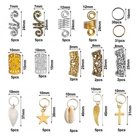 Pinsheng 159 Pcs Hair Jewelry Rings Aluminum Dreadlocks Braid Rings Adjustable Hair Cuffs Beads Pendants Hair Clips for Braids Decoration