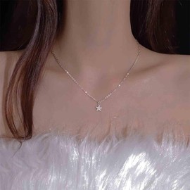 Aneneiceera Boho Crystal Star Pendant Necklace Silver Star Choker Necklace Vintage Star Necklace Rhinestone Star Collar Necklace Jewelry For Women (Single Star), Zinc