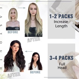 Easyouth #6/60/6 Tape-In Hair Extensions, Real Hair, Ombre Brown, Remy Real Hair, Medium Brown Mix, Platinum Blonde and Medium Brown, 35 cm, 40 g