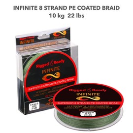 Rigged and Ready Infinite Fishing Braid - Braided Line. 22lb-10kg 8 Strand PE Coated Line-200m. Low Diameter No Stretch. River Lake Sea Fishing.