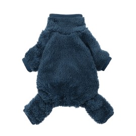 Fitwarm Dog Fuzzy Velvet Pajamas, Dog Winter Clothes for Small Dogs Boy Girl, Pet Jumpsuit, Doggy Apparel, Navy Blue, Small