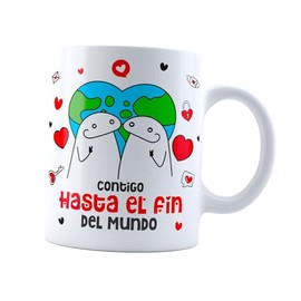 Taza flork amor contigo hasta el fin del mundo | juntos novios | regalo novios san valentin | Frase Meme divertida | Cerámica Blanca 11 oz | Para Café o té