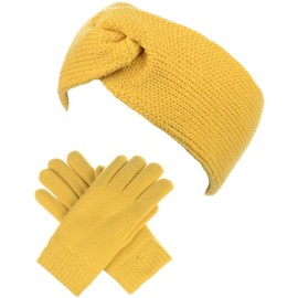 BYOS Winter Solid Toasty Warm Fleece Lined Knit Gloves & Headband 2 PCs Set