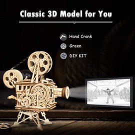 ROKR Vitascope Wooden Puzzle, Mechanical Model Kits, Technical Model Kit, Hand Generator, Classic Film Projector for Adults