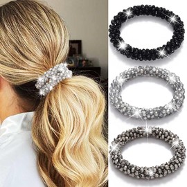 Banatra Rhinestone Hair Ties Sparkly Ponytail Holders Beaded Hair Scrunchies Hair Accessories for Women and Girls (Pack of 3) (Set 1)
