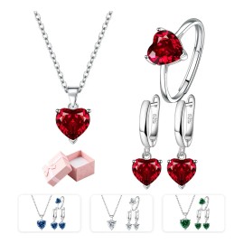 Fuezoiu 4pzs Joyería Juego De Collar Pulsera Pendientes Anillos Dijes Acero Inoxidable Para Parejas Novia Mujer Mamá Regalo Con Caja Rojo