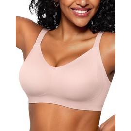 Vertvie Bras for Women No Underwire Wireless Push Up Seamless Full Coverage Comfort Sports Everyday Bra Regular & Plus Size(Pink,XX-Large)