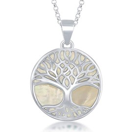 Sterling Silver Turquoise Stone Abalone Mother of Pearl Necklaces for Women - Tree of Life Necklace - Unique Pendant Necklaces - Fine Jewelry Gifts for Women (Mother of Pearl)