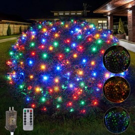 Vigdur Christmas Net Lights Outdoor - 360 LEDs 21ft x 5ft Outdoor Mesh Lights Connectable Waterproof 8 Modes & Timer Plug-in Christmas Bush Lights for Bushes Garden Party Wedding Holiday(Multicolor)