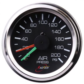 RACETECH 200 PSI Mechanical Dual Air Suspension Pressure Gauge – 52mm (2-1/16"), Black Dial, Chrome Bezel, 1/8 NPT – for Air Ride Suspension Systems