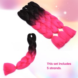 24inch 5PCS Braiding Hair Extensions Jambo Braids Ombre Hair Crochet Twist Braids Hairpieces Synthetic - Black-Peach