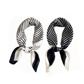 2 Packs of 100% Simulated Silk Scarves, Lightweight Square Satin Head Scarves,Fashion Accessories & Gift Edition21x 21 Inches (04 Striped White +Black)