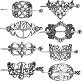 Syhood 8 Pcs Viking Celtic Hair Clips Vintage Knot Hair Stick Retro Silver Metal Celtic Barrette Hairpins Viking Jewelry Accessories for Women (Elegant)