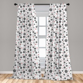 ABAKUHAUS Bowling Curtains, Drapes, Scattered Game, Window Treatments for Living Room, Bedroom Decor, Pack of 2, 75 cm W x 175 cm H, Grey, White, Red, White, Grey