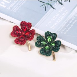 Rhinestone Green Clover Leaf Brooch Pin Vintage Flower Brooches Good Luck Alloy Clothing Accessories St Patrick's Day Holiday Jewelry Gift, Medium, Zinc, no gemstone