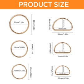 Roosea Pack of 72 Metal D Rings Half Rings Buckle Multi-Purpose Metal D Ring and O Rings Pocket Rings Silver Gold Bag Accessories for Bag Buckle Straps 20 mm 25 mm 32 mm, silver / gold