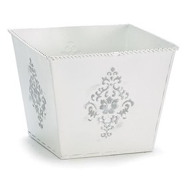 Burton 6" White Embossed Tin Planter, Hand-Painted