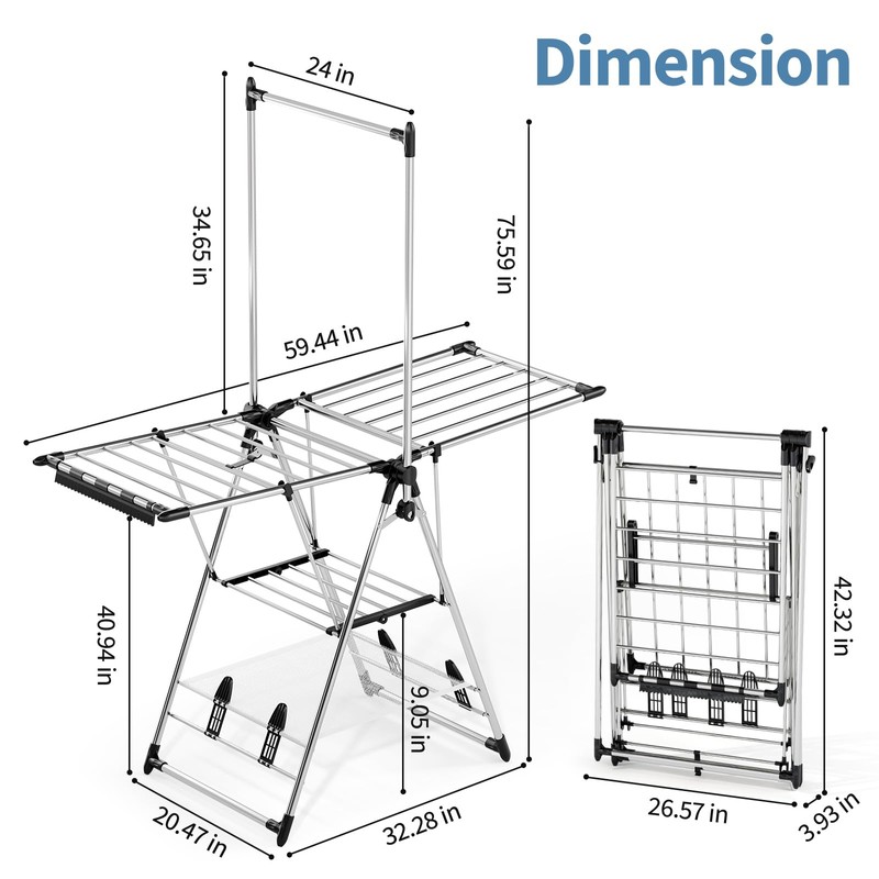 APEXCHASER Clothes Drying Rack with High Hanger, Foldable 3-Level Drying